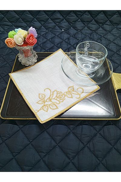 NAKIŞ ATÖLYESİ Rose Dali 1 Cocktail Napkin and Coffee so Presentation Napkin 6 Pieces