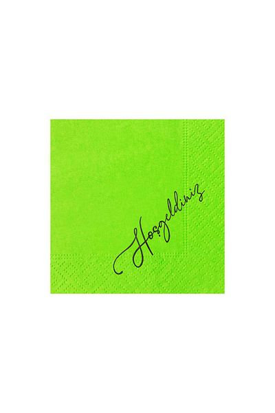 Story 23X23 cm Black Foil Welcome Patterned 2 Layer 50's Pistachio Green Colored Paper Napkin