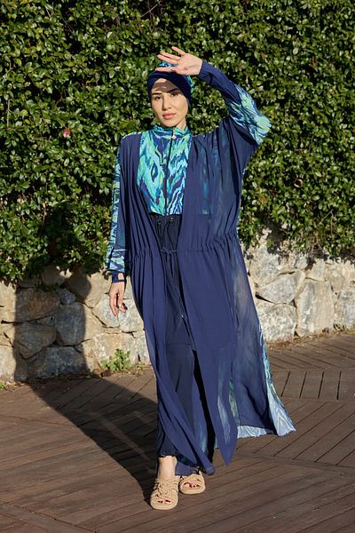 ns tasa Viona Model Blue Waist Lace-Up Design Hijab Pareo
