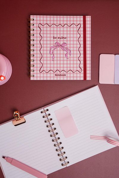 Matt Notebook 15x15 cm Τετράγωνο Σετ 2 Σπιράλ Ριγέ Αχρονολόγητο Σημειωματάριο Gingham Teddy Bear