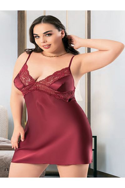 BEYAZTOPTAN 100% Stylish Women's Big Size Satin Transparent Mini Nightgown