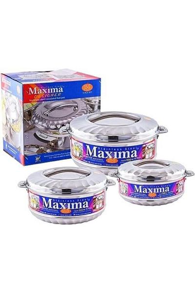Generic 3-piece silver stainless steel food container set, two sizes