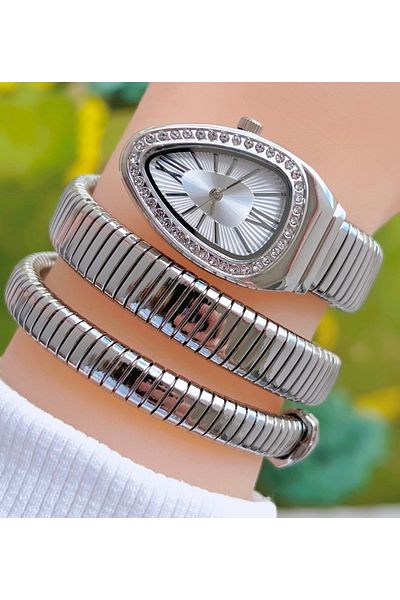 Weluxa Silver Color Stone Snake Model Women's Wristwatch