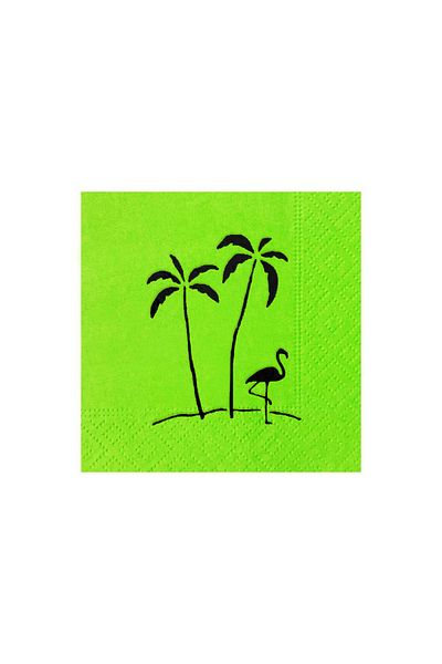 Story 23X23 cm Black Foil Palm Patterned 2 Layer 50's Pistachio Green Colored Paper Napkin