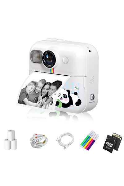 FAMIFY Instant Camera for Kids, 1080p HD, 48MP Photo Resolution, 64GB SD Card, 1500mAh Battery, White