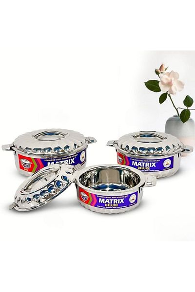 Generic 3-piece silver stainless steel food container set, two sizes