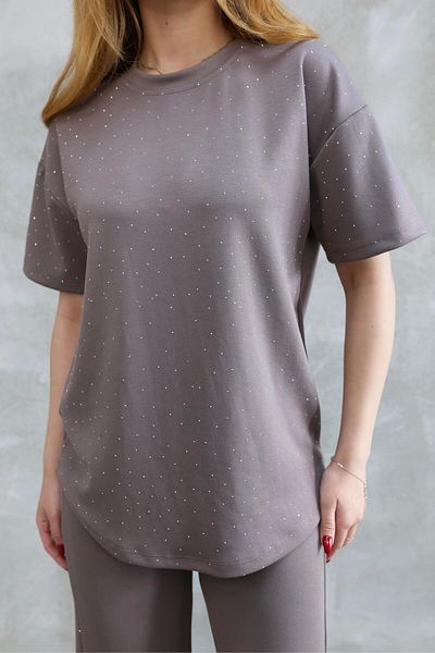 ANKA BOUTIQUE Short Sleeve Stone Tracksuit Set
