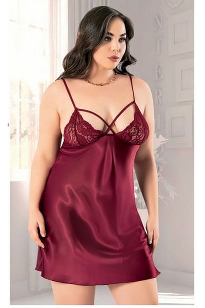 BEYAZTOPTAN 100% Stylish Women's Big Size Satin Transparent Mini Nightgown