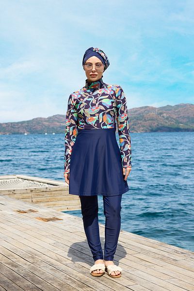 ns tasa Ebru Model Lycra Design Hijab Double Swimsuit Set