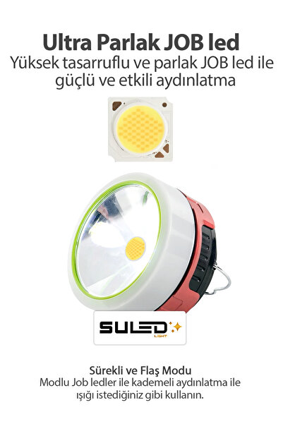 SULED Mini Pro Kamp Lambası ve Fener USB Power Bank Özellikli Solar Panel 4 Mod Flaşlı