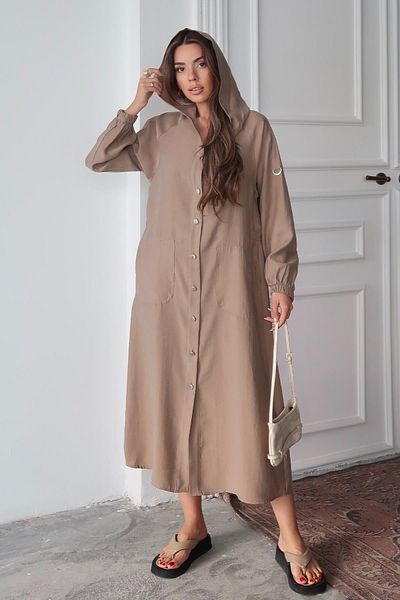 Olcay Unlined Modal Cap with Hooded Drawstring Detail Kamel 6711-Y