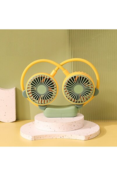 Livava Boyunluk Mini Fan, 2 Kademeli, Usb li ve Şarj Edilebilir, Sarı, 28x4
