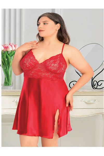 BEYAZTOPTAN 100% Stylish Women's Big Size Satin Transparent Mini Nightgown