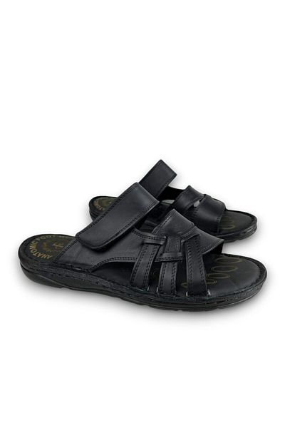 Waresta Black Outside Genuine Leather Orthopedic Sole Men's Slippers R741