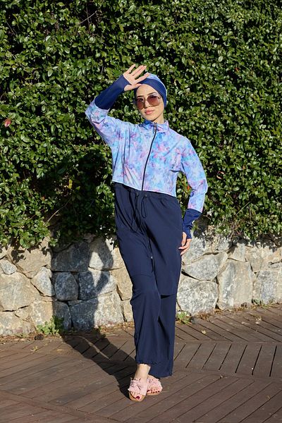 ns tasa Viona Model Lilac Sports Lycra Design Hijab Double Swimsuit