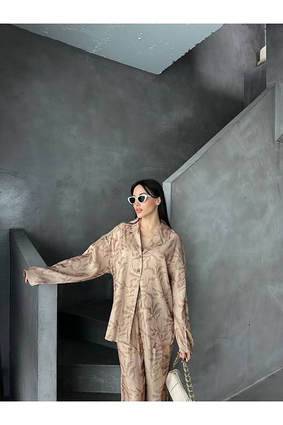MODAGK Self Patterned Satin Pants Shirt Set