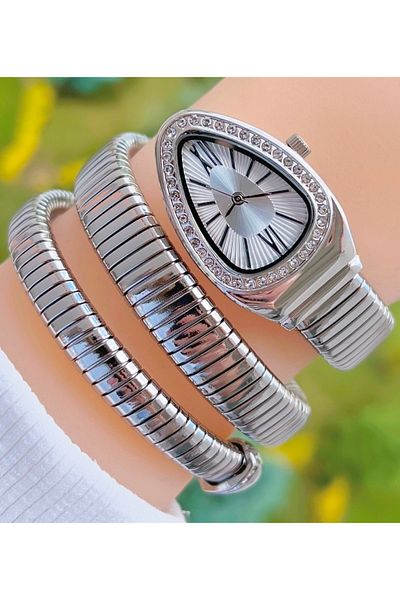 Weluxa Silver Color Stone Snake Model Women's Wristwatch