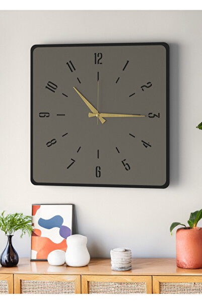LUPOKRAFT Modern Tasarım Ahşap Duvar Saati | Siyah & Gri MDF | 48cm Büyük Boy