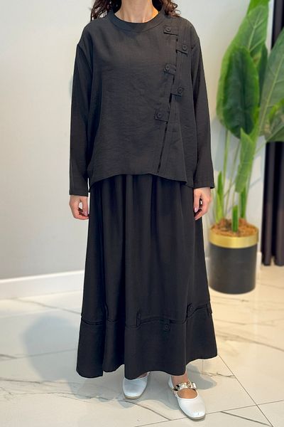 Ceremony Cross Strap Button Detailed Passion Skirt Suit 5938 Black