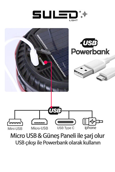 SULED Mini Pro Kamp Lambası ve Fener USB Power Bank Özellikli Solar Panel 4 Mod Flaşlı