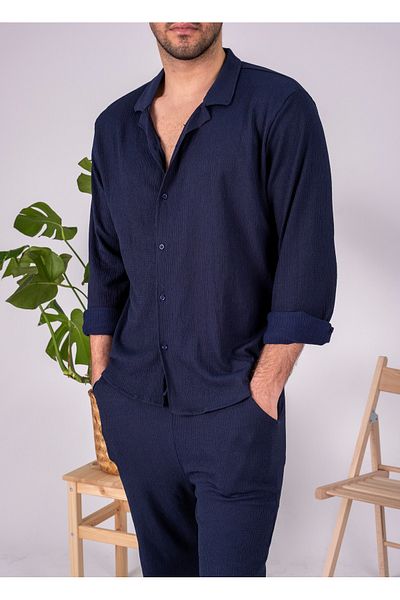 COHERENT Men's Colorful Special Production Spacious Oversize Wrinkle Fabric Bottom Top Shirt Jogger Suit