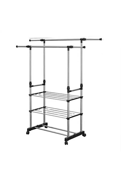 Un Portable and adjustable clothes rack with multiple storage shelves - the perfect solution for organizing clothes at home