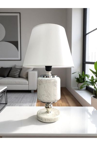 ferayhome Lampshade Lighting Ceramic Oval White Marble White Hat Silver - Feray Home