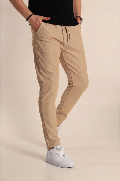 ribana Ανδρικό παντελόνι Jogger Slim Fit Corduroy με δεμένη μέση εποχιακό -j320