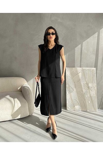 Dovil Women's Aerobin Fabric Summer Skirt with Front Slit Double Suit