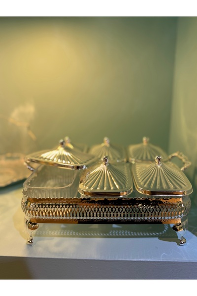 hediye طبق مستطيل مكون من 6 أقسام مع صينية مربعة الشكل لتناول الإفطار Queen Anne