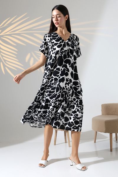 ÖNE BUTİK WOMEN'S SUMMER SHORT SLEEVE VISCOSE RUBBERED POCKET DRESS LIKAPA