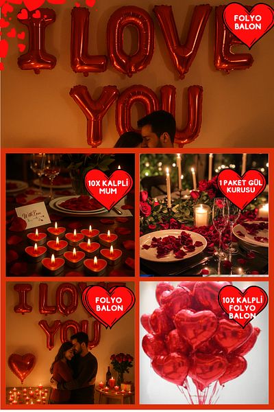 Baloncu Dede Red Heart Balloon Romantic Set Anniversary Valentine's Day Marriage Proposal Supplies and Ornaments