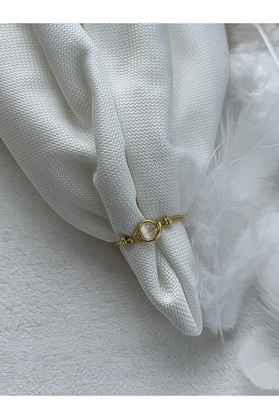 Pel Design Minimal White Cat's Eye Gold Wire Ring