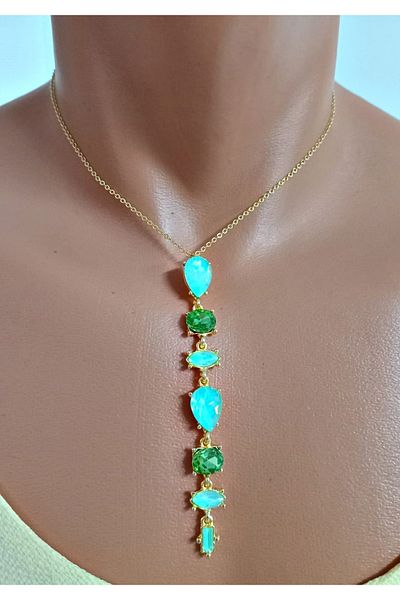 mos&more Green Zircon Stone Y Necklace and Earring Set