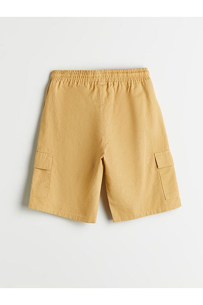 LC Waikiki Loose Fit Linen Blended Fabric Boy's Cargo Shorts with Tie Waist Detail
