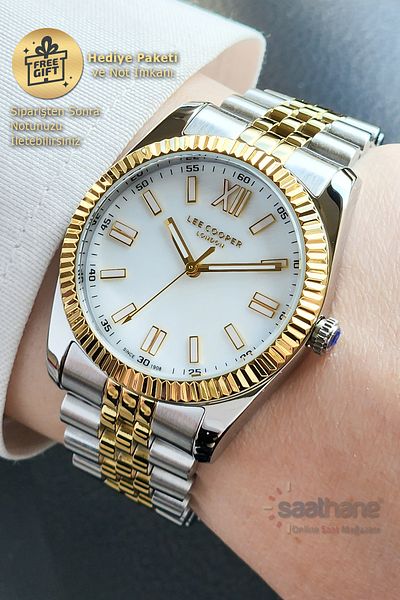 Lee Cooper Original Dial Highlighter Yellow White Case Cord Silver Gold Women's Wrist Watch