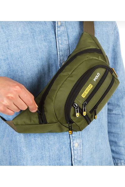 fao polo Men's Khaki Color 6-Eye Headphone Outlet Waterproof Shoulder & Waist and Crossbody Bag