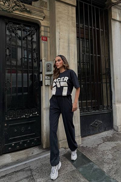 Bliss Set de trening pentru femei Acer Bust Detaliat Lavabil Vară cu mâneci scurte oversize