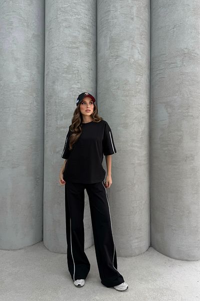 Bliss Women's Front Pocket Sleeve Piping Summer Short Sleeve Oversize Fit Bottom Top Tracksuit Set
