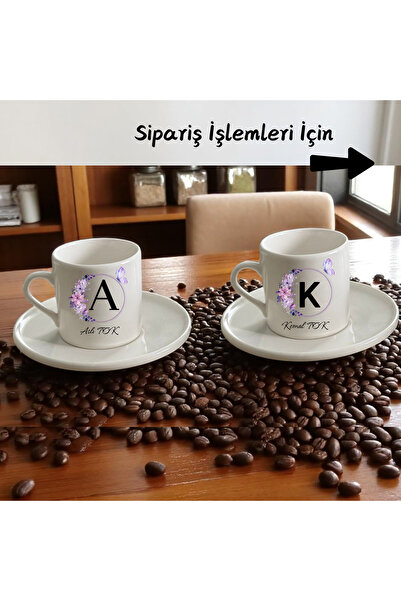 D&Y GAUDERY Özel Tasarım Porselen Kahve Fincanı Seti- Kişiye Özel İsimli-a Ka...