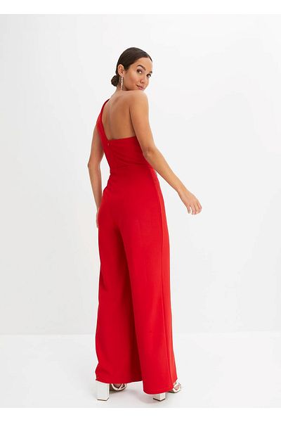 BYŞANS Women's Red, Lycra Crepe Fabric One Shoulder and Waist Detail Jumpsuit 26A37954