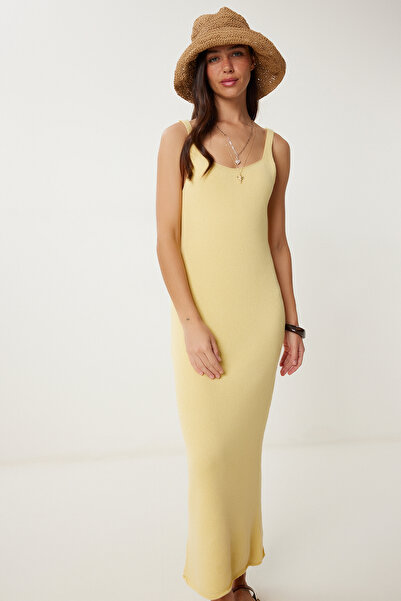 Lovelyİstanbul Askılı Basic Yazlık Triko Elbise SARI LKİ0032