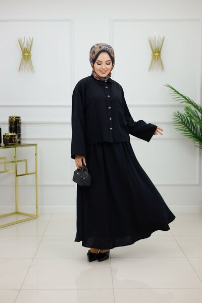 VALENS BOUTİQUE Double Linen Skirt Shirt Set Güneş