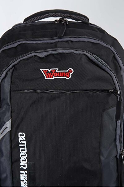 YOUNG Black Gray Mountaineer Camping Travel Backpack 55L Outdoor Hiking Adventure 51505