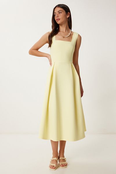 Lovelyİstanbul Rochie midi din țesătură A-Line GALBEN LWF0026