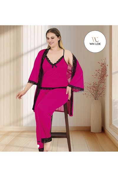WNLOK “Home elegance starts here – 3-piece Turkish pajamas with a bold print and a touch of lace.”
