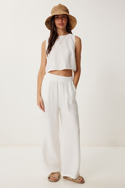 Lovelyİstanbul Tie Detailed Blouse Trousers Set Ecru Lrv0104
