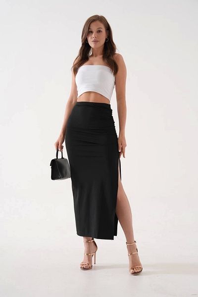 KAZAX Long Slit Thin Fabric Skirt Black