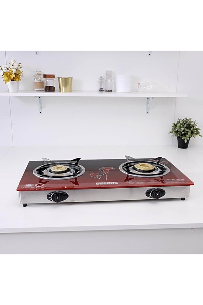 Generic Geepas 2 Burner Piezo Automatic Gas Stove with Tempered Glass Top and Iron