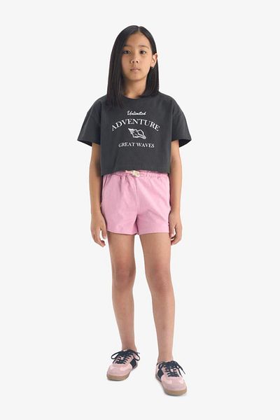DeFacto New Season Girl's Crop Crew Neck Printed Short Sleeve T-Shirt